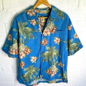 Jamaica Jaxx Silk Blue Floral Button Down Shirt sz L